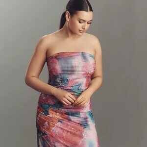 Anthropologie The Soleil Slim Strapless Ruched Mesh Dress (NEW Large)